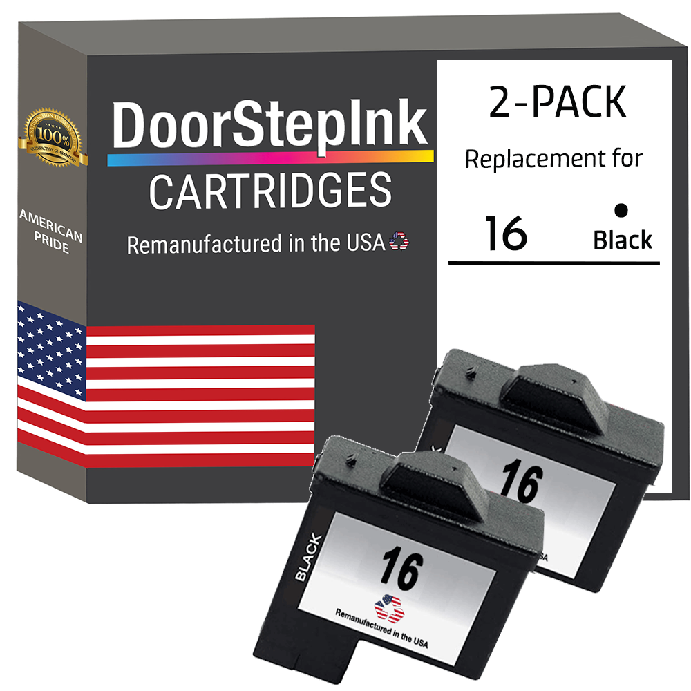 DoorStepInk Brand for Lexmark #16 Black Remanufactured in the USA Ink Cartridges Twin Pack, 10N0016