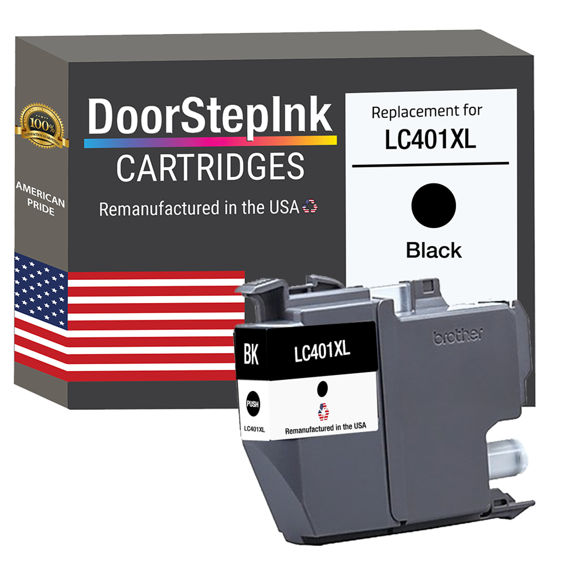 DoorStepInk Brand for Brother LC401XL Black High Yield Remanufactured in USA Inkjet Cartridge, LC401XLBK